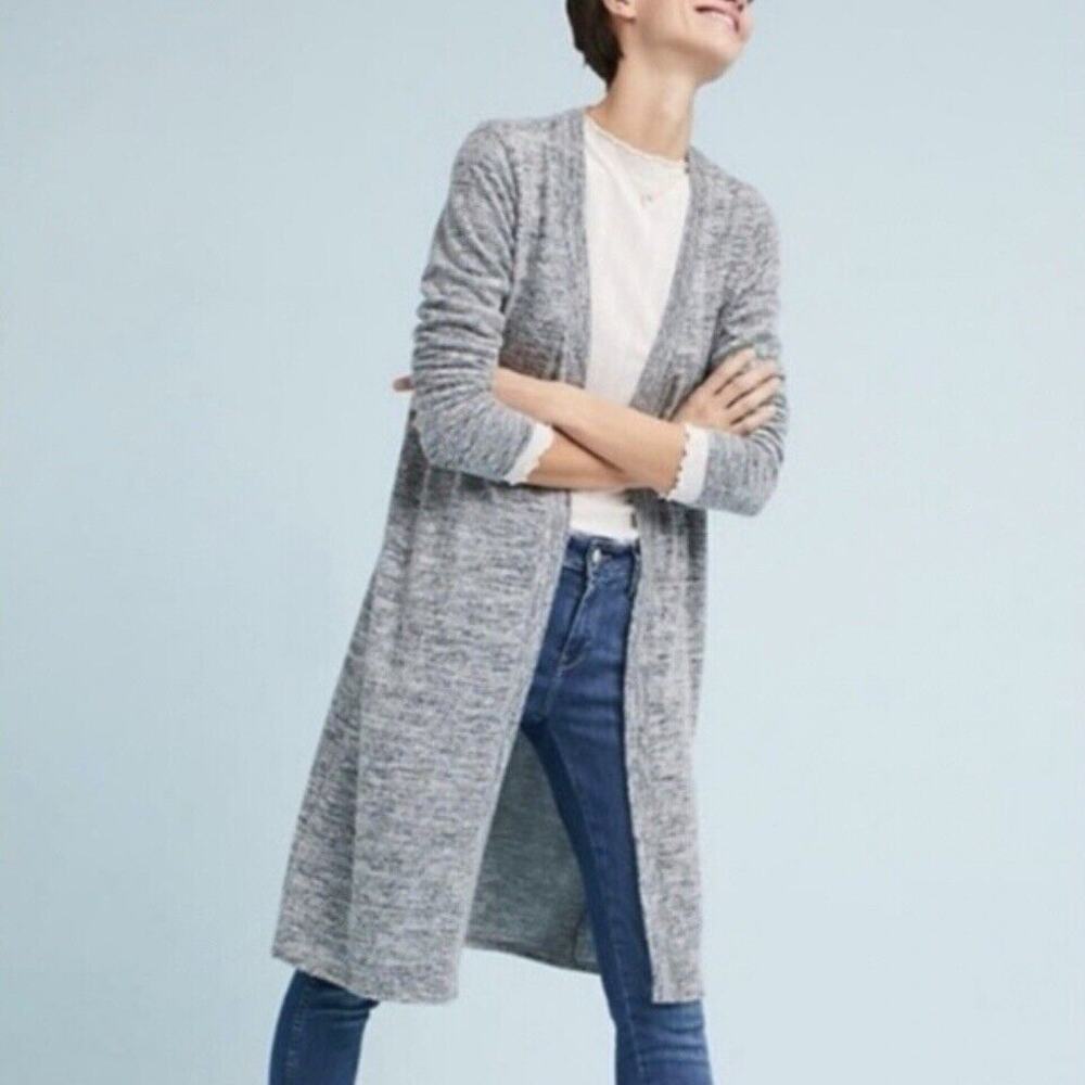 Velvet By Graham Spencer Cardigan Womens Sm Gray Heathered Duster Long Line Open